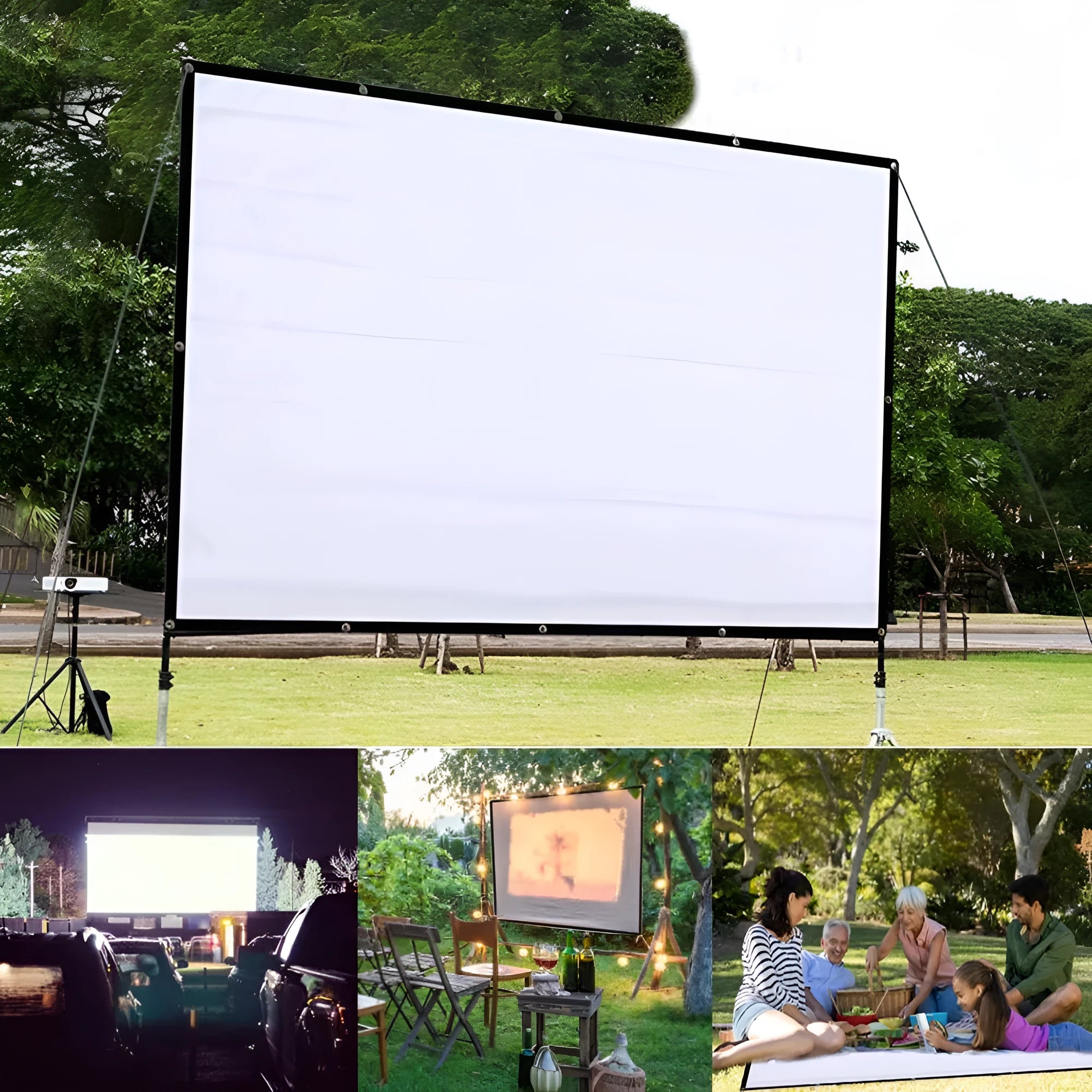 White polyester soft folding projection screen showing 150 inch diagonal size