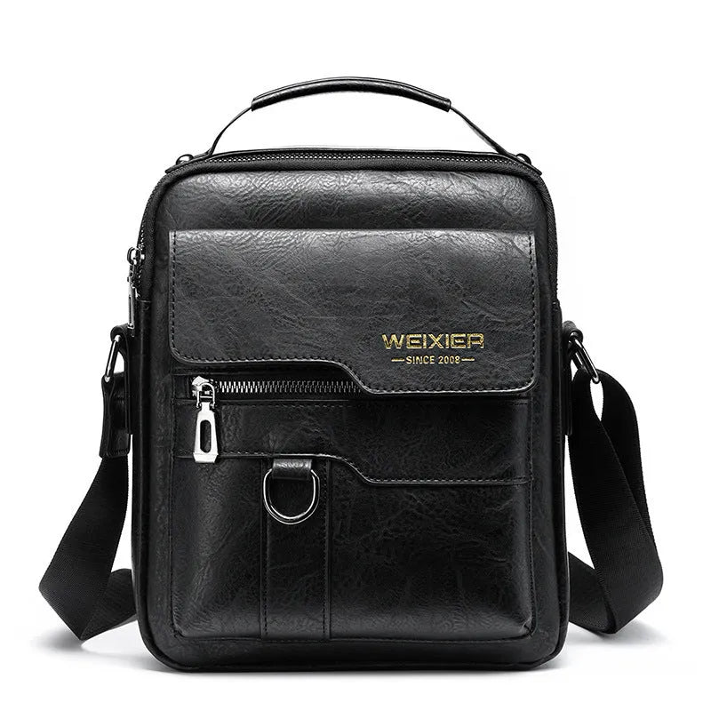 Vintage PU leather vertical business casual bag with zipper and soft handle, light brown colour