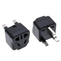 Square white international power adapter converting UK three-pin plugs