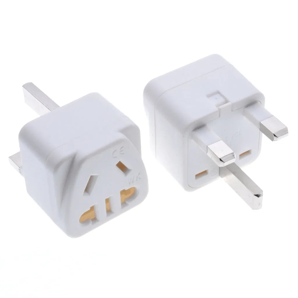 Square black international plug adapter for UK three-pin plugs to global sockets