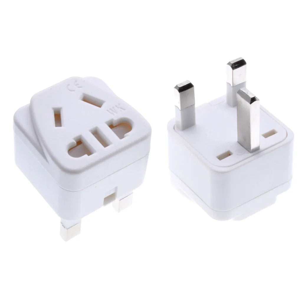 Square black international plug adapter for UK three-pin plugs to global sockets