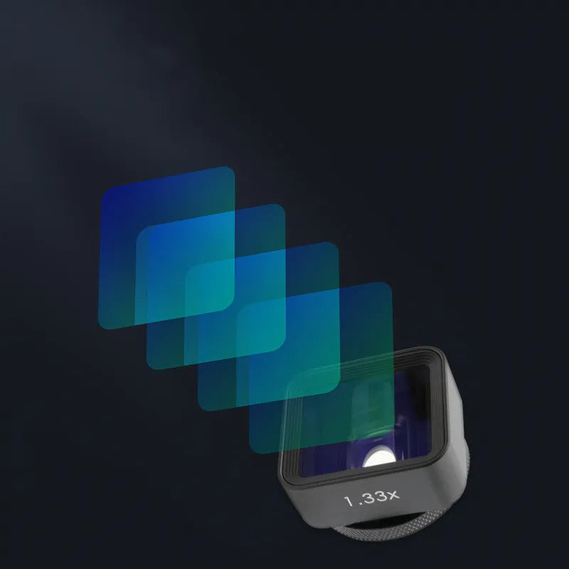 Black SANYK 1.33x anamorphic widescreen lens for mobile phones with 17mm thread mount.
