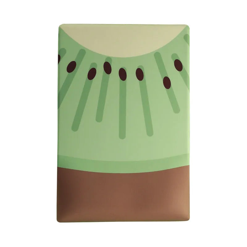 Green kiwi fruit design on a grey cloth mouse pad with a thick, curved wrist support cushion