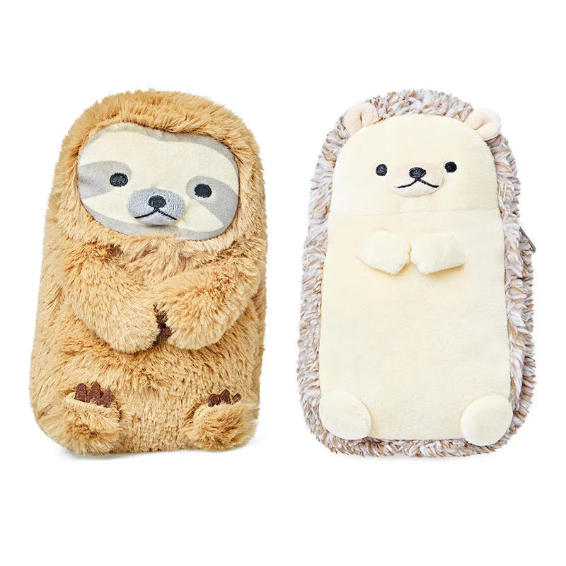 Velvet plush pencil case with creative funny design for boys in available colour options
