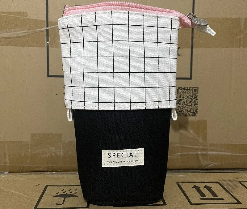 Round Korean-style canvas pencil bag with cartoon pattern in multiple colour options