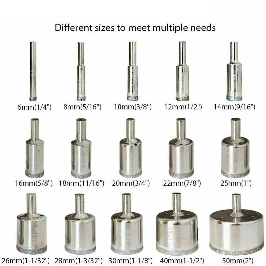 CMCP 15 piece diamond coated drill bit set hole saw tile 6 to 50mm electroplated metal alloy bond