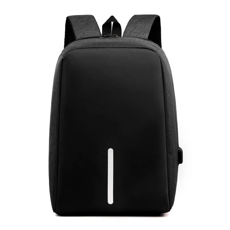 Fashion anti-theft backpack with USB port, air cushion strap, and 16-inch laptop compartment in black