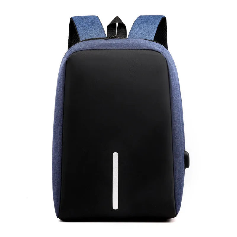 Fashion anti-theft backpack with USB port, air cushion strap, and 16-inch laptop compartment in black