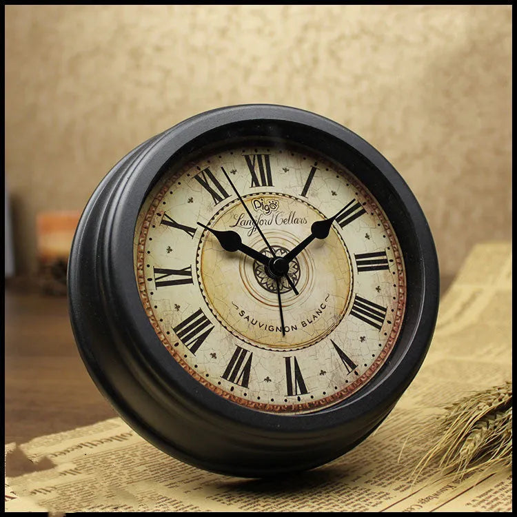 A round 6-inch retro European style desk alarm clock with a silent sweep movement.
