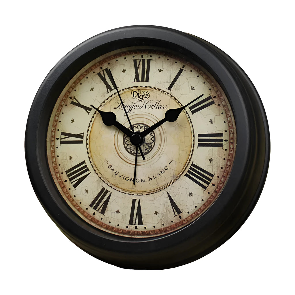 A round 6-inch retro European style desk alarm clock with a silent sweep movement.