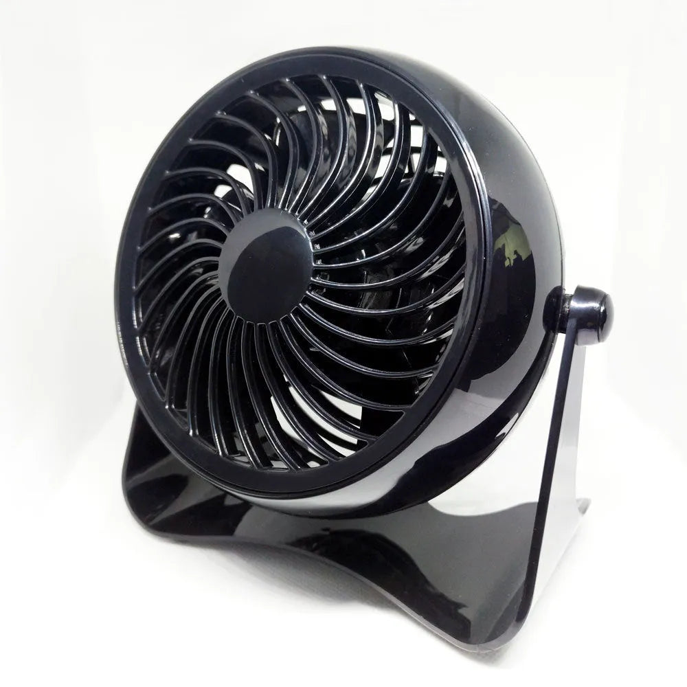 Black 4-inch mini desktop fan WT-T405 with USB power cord, 150 x 95 x 145mm, ABS and PP body