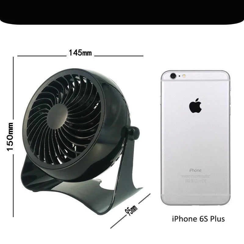 Black 4-inch mini desktop fan WT-T405 with USB power cord, 150 x 95 x 145mm, ABS and PP body