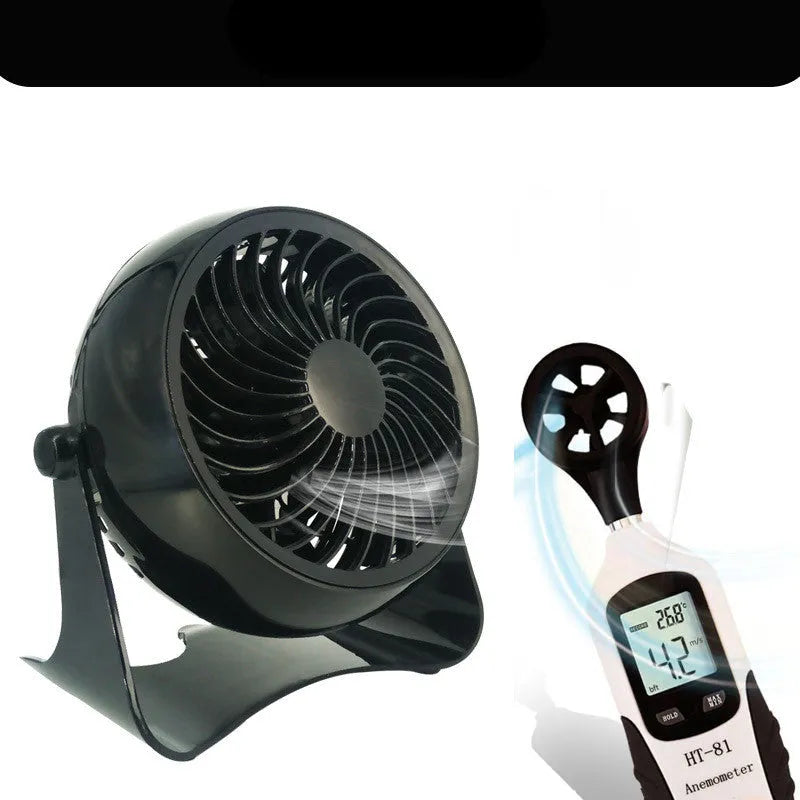 Black 4-inch mini desktop fan WT-T405 with USB power cord, 150 x 95 x 145mm, ABS and PP body