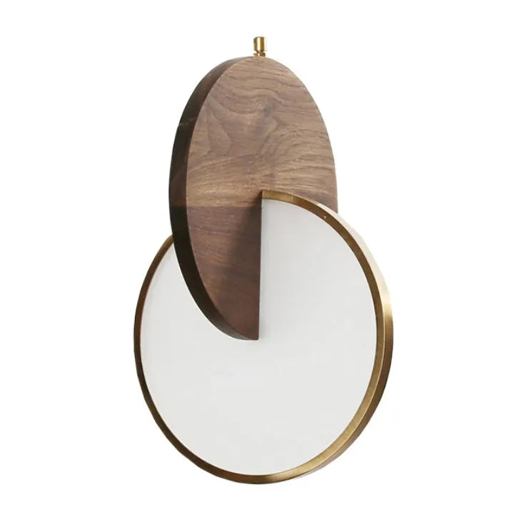 Long-line carved walnut wood wall chandelier with warm white LED light.