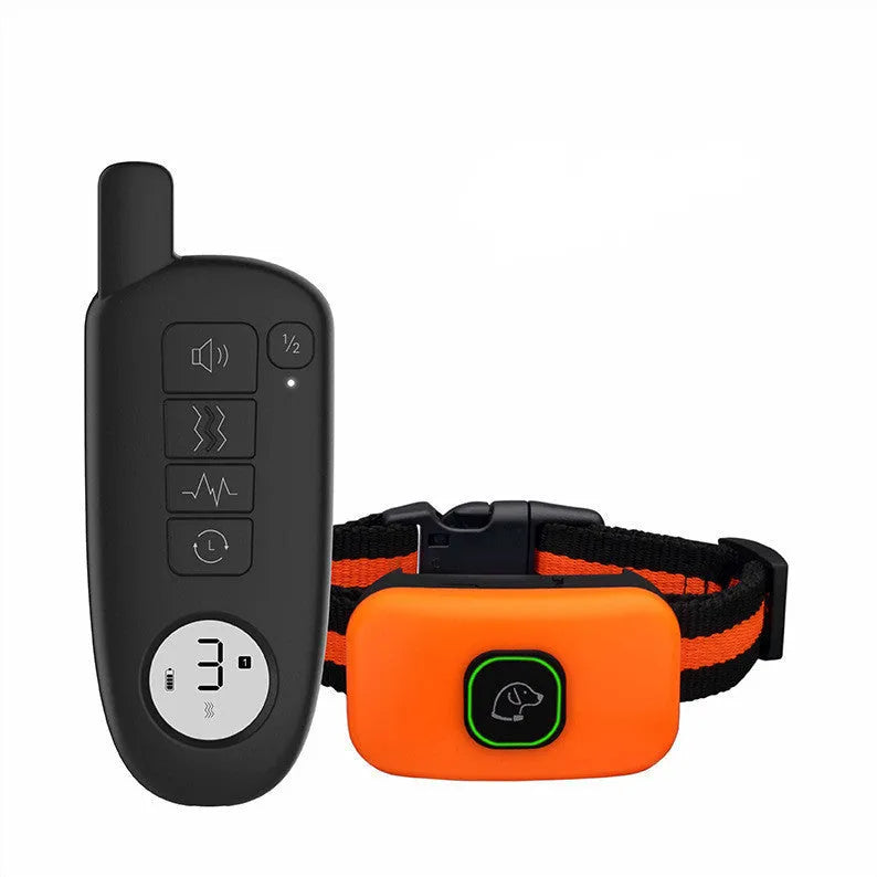 Dog training device with LED digital display, remote control, and silicone sleeve in black