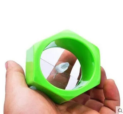 Green and yellow ABS plastic spiral vegetable cutter with 8cm diameter for cucumber slicing