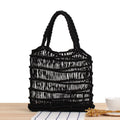Women's medium square straw beach bag with woven design and double soft handles in neutral colours