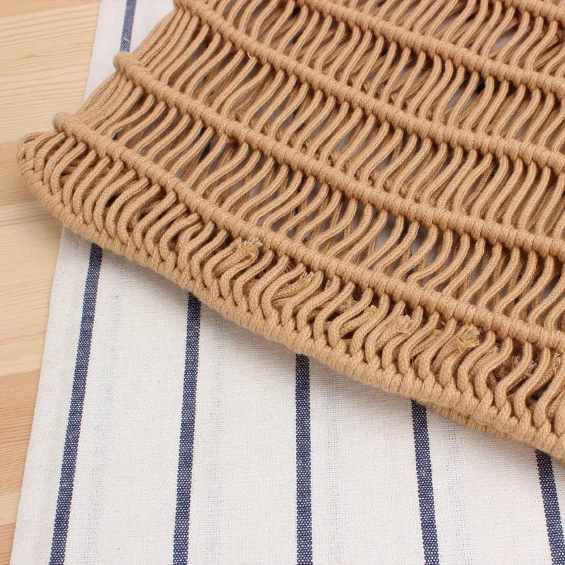 Women's medium square straw beach bag with woven design and double soft handles in neutral colours