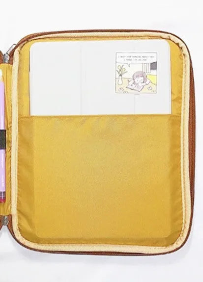 Yellow polyester laptop liner sleeve bag for 11 inch and 13 inch tablets, showing zipper pocket.