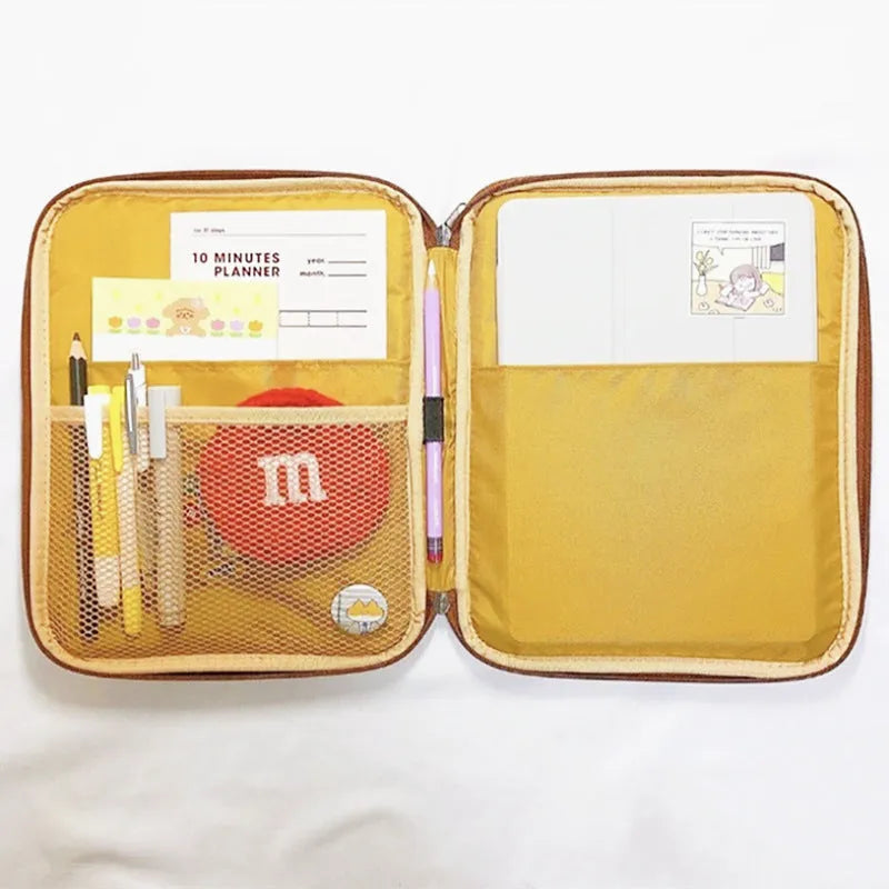 Yellow polyester laptop liner sleeve bag for 11 inch and 13 inch tablets, showing zipper pocket.