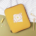 Yellow polyester laptop liner sleeve bag for 11 inch and 13 inch tablets, showing zipper pocket.