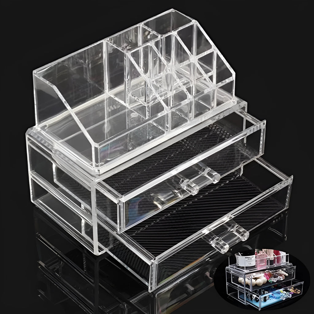 Clear foldable acrylic storage box organiser with transparent sides showing 18 litre capacity.