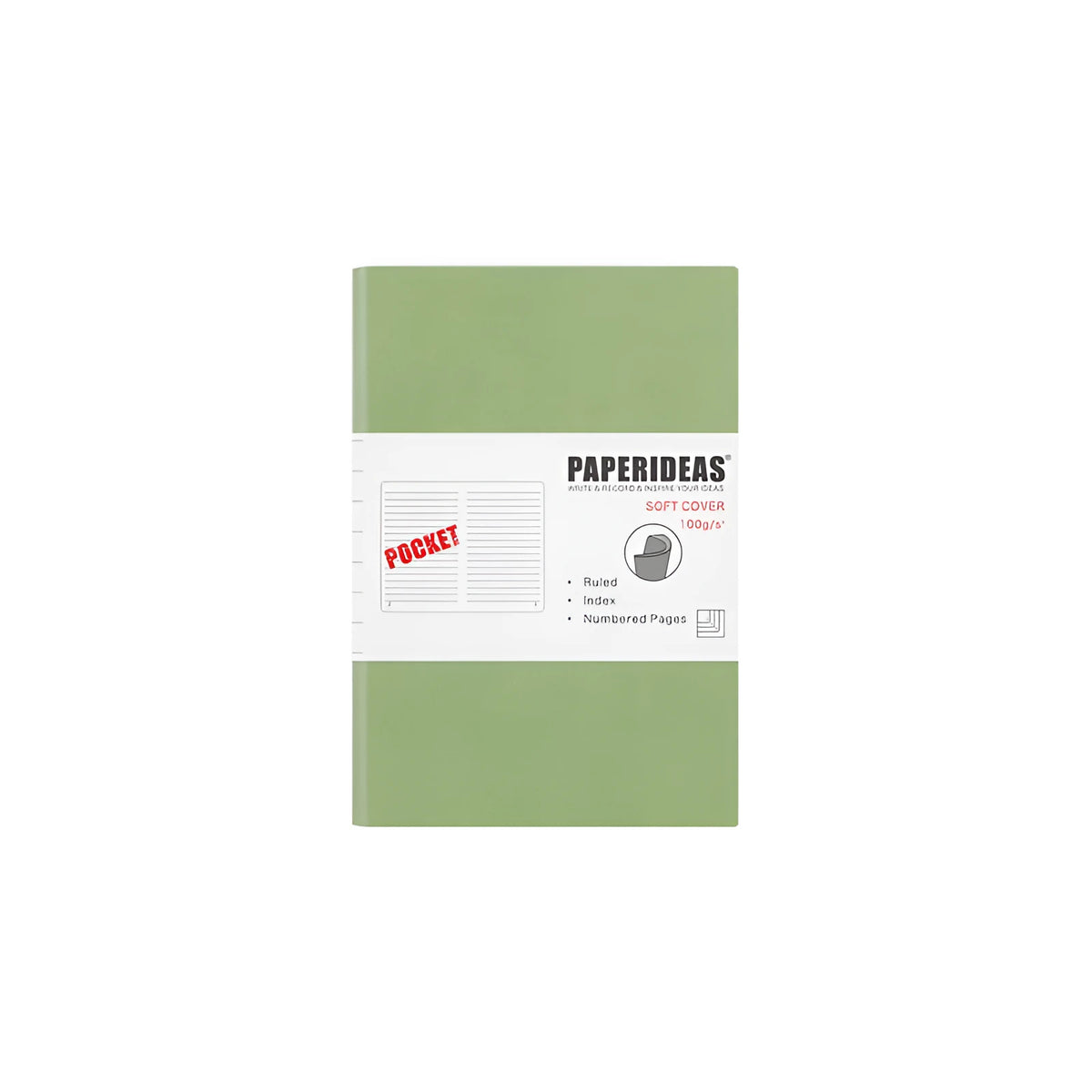 A6 soft imitation leather notebook with acid-free paper, black colour, blank pages, lying open on a desk