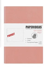 A6 soft imitation leather notebook with acid-free paper, black colour, blank pages, lying open on a desk