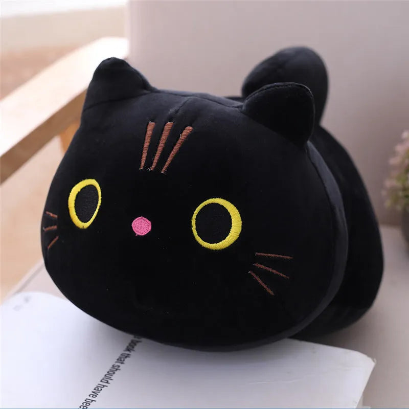 Soft grey fat cat plush doll filled with down cotton on a white background.