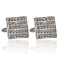 Square white alloy cufflinks with diamond treatment and geometric modelling for French cuff shirts