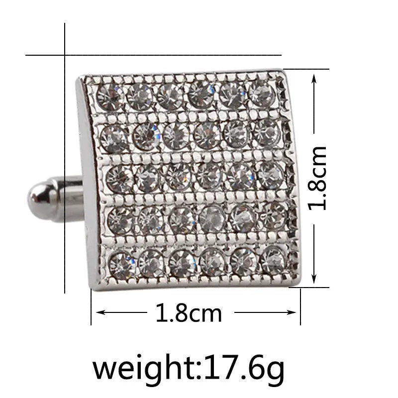 Square white alloy cufflinks with diamond treatment and geometric modelling for French cuff shirts