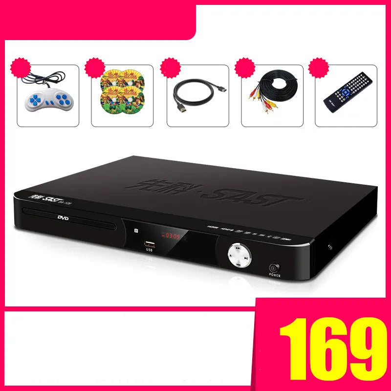 SAST SA208 DVD video disc player with tray loading mechanism and remote control