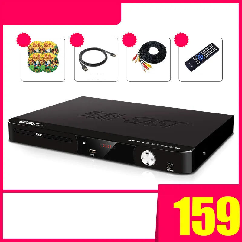 SAST SA208 DVD video disc player with tray loading mechanism and remote control