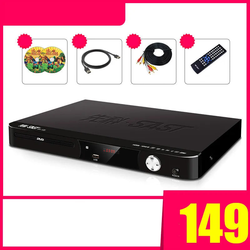 SAST SA208 DVD video disc player with tray loading mechanism and remote control