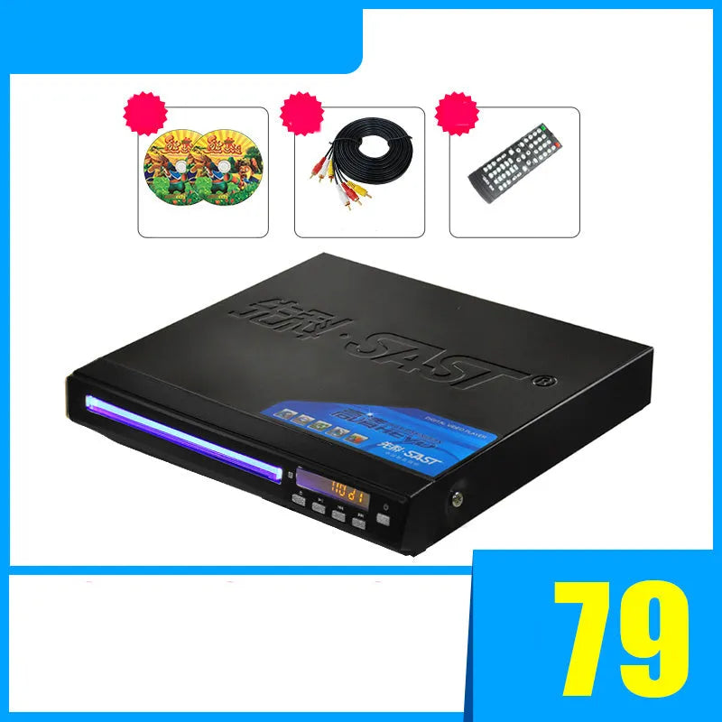 SAST SA208 DVD video disc player with tray loading mechanism and remote control