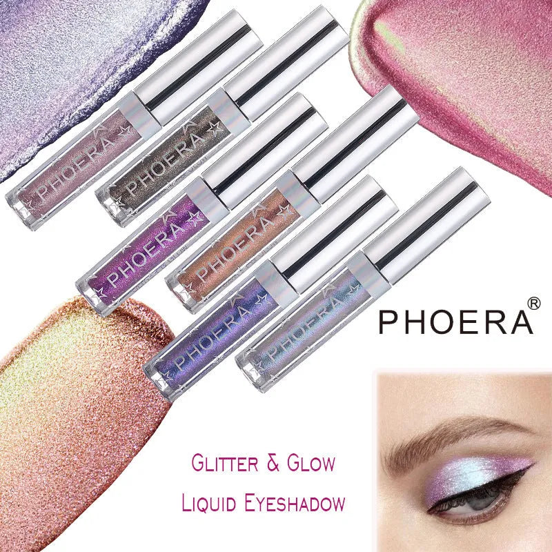 PHOERA Magnificent Metals Glitter and Glow Liquid Eyeshadow 21g bottle with holographic 3D metallic finish