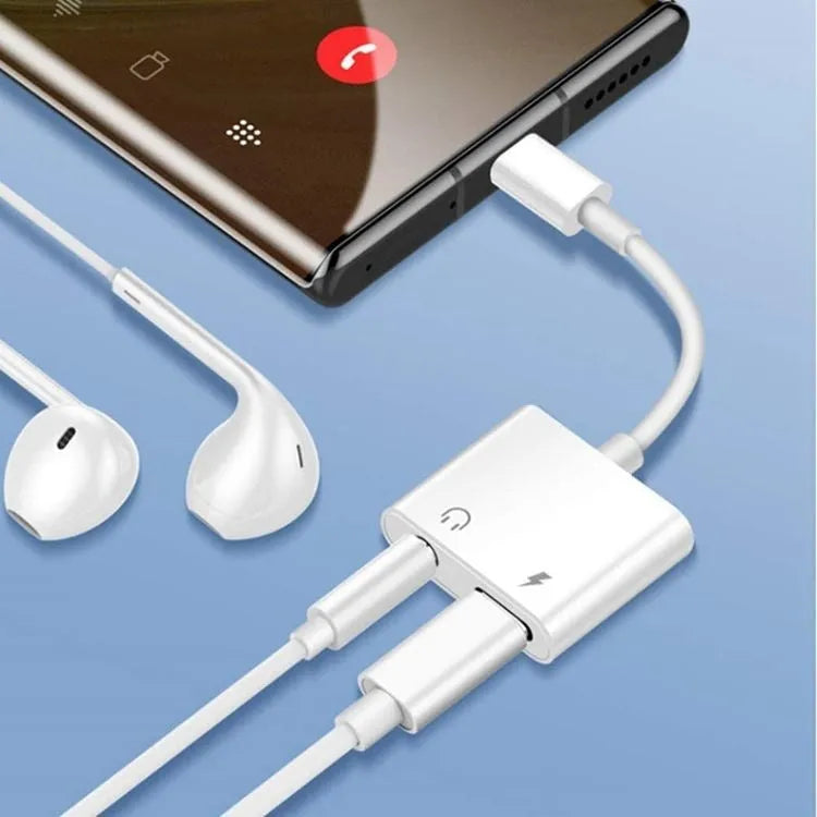 White Type C to 3.5mm audio adapter cable with DAC decoding, 9cm length