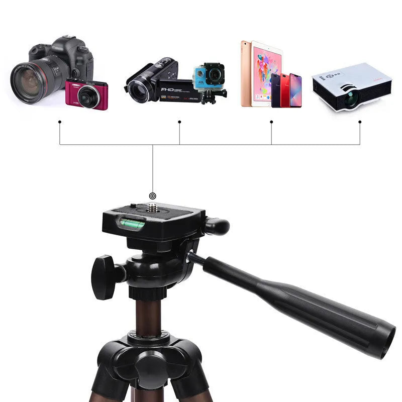 Aluminium alloy portable tripod extended to 1.3 metres with hydraulic PTZ mount and mobile phone holder