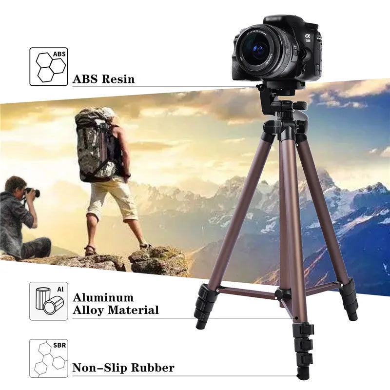 Aluminium alloy portable tripod extended to 1.3 metres with hydraulic PTZ mount and mobile phone holder