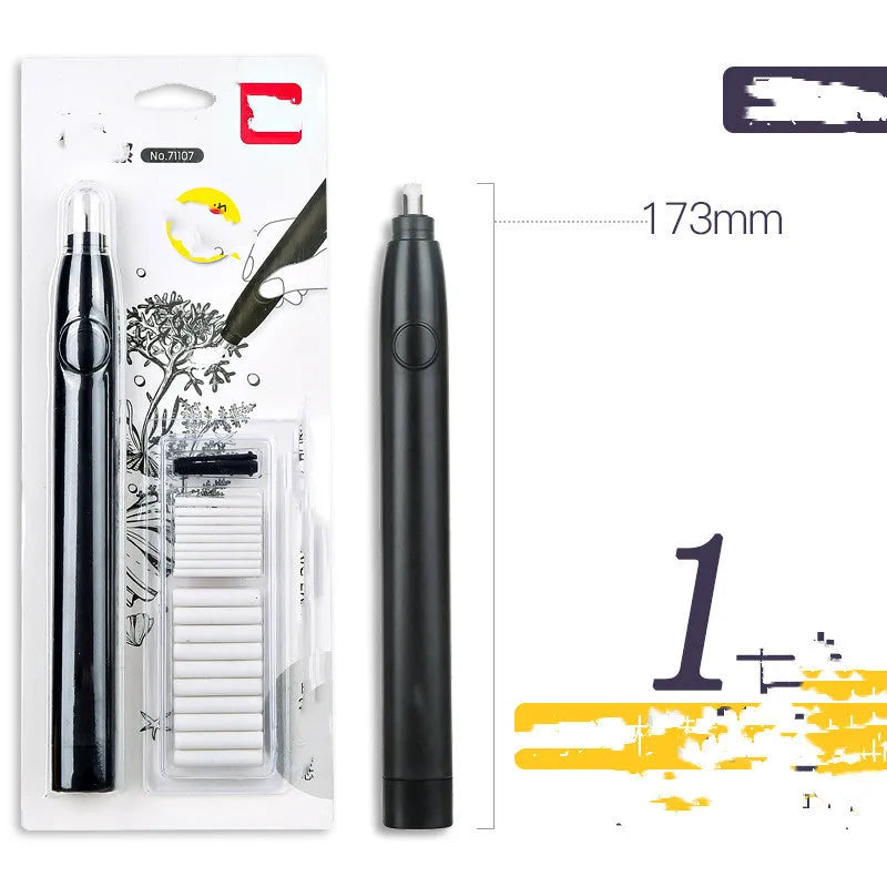 Deli electric high gloss rubber eraser 71107 in black with AAA batteries and rubber refill