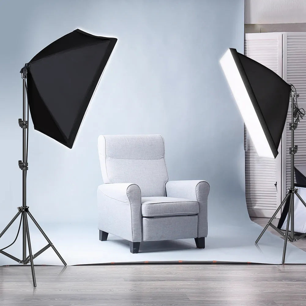 Apple-compatible studio softbox lighting kit with 50x70cm panel on a 2m stand