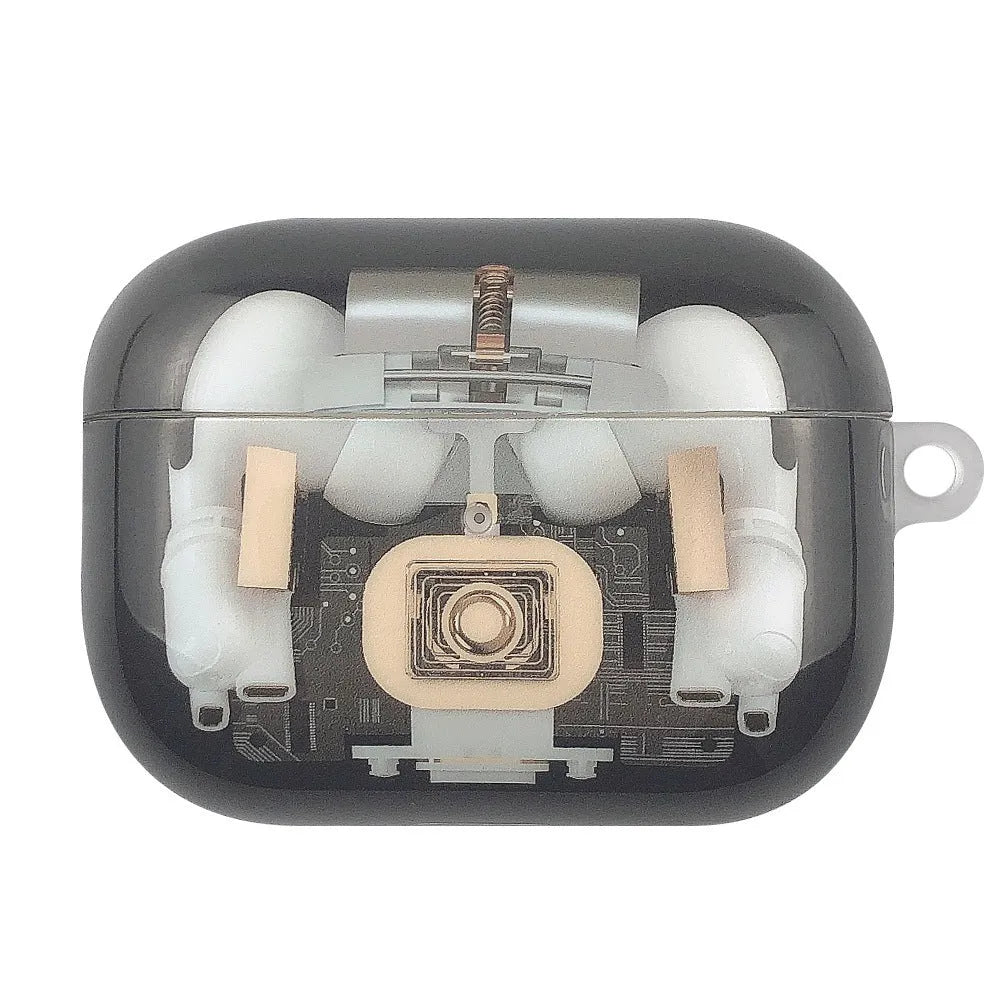 Steampunk mechanical design TPU protective case for Apple AirPods 1 and 2 generation with striped patterns