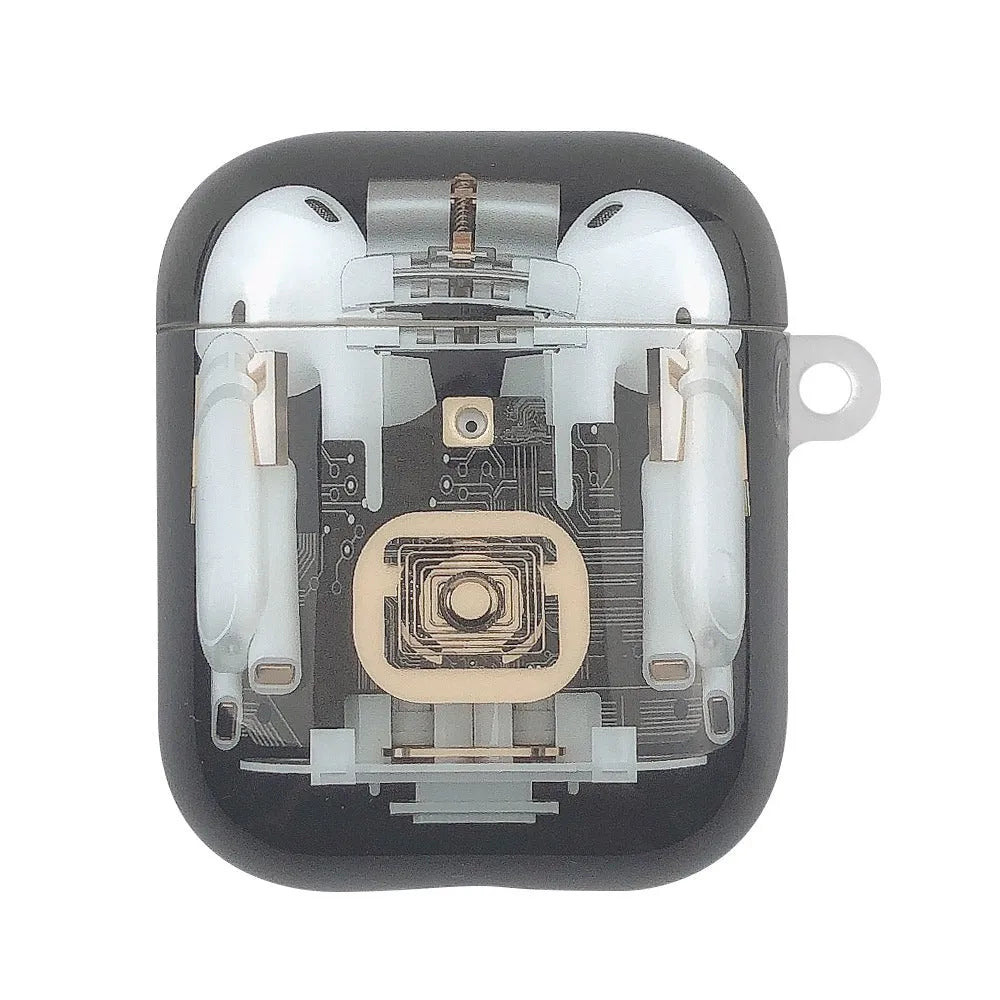 Steampunk mechanical design TPU protective case for Apple AirPods 1 and 2 generation with striped patterns
