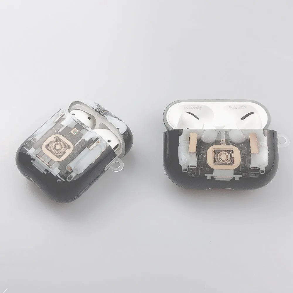 Steampunk mechanical design TPU protective case for Apple AirPods 1 and 2 generation with striped patterns