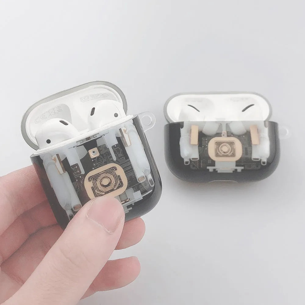 Steampunk mechanical design TPU protective case for Apple AirPods 1 and 2 generation with striped patterns