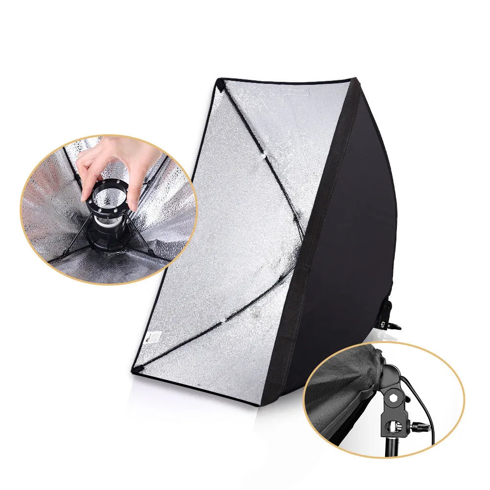 Apple-compatible studio softbox lighting kit with 50x70cm panel on a 2m stand