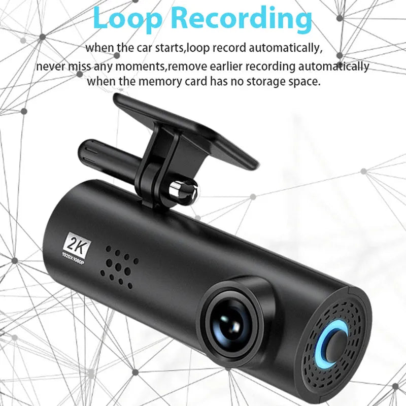 WiFi-enabled car dash cam with super night vision and 170 degree wide-angle lens