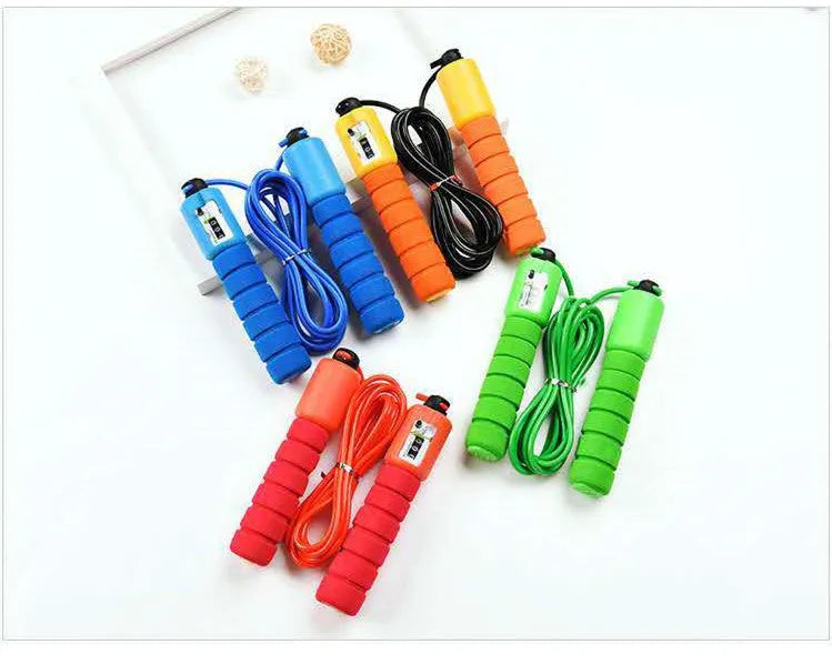Adult synchronised sports skipping rope with counting handles showing multi-colour options