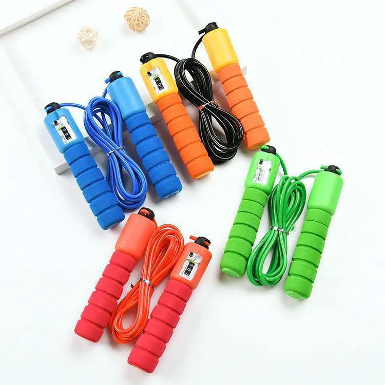 Adult synchronised sports skipping rope with counting handles showing multi-colour options