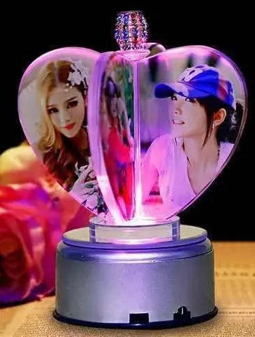 Custom crystal love album with rotating lamp holder and rose bouquet gift